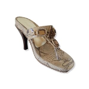 Cochni Shoes Tan Animal Print Leather Jeweled Sandals Made in Italy Size…